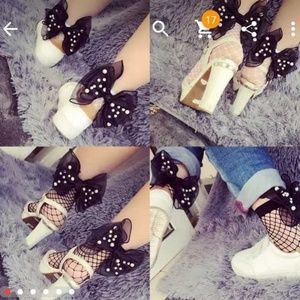 Black fishnet bow socks
